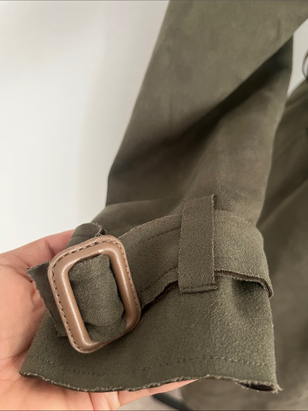 Anthropologie  Olive Green Suede Trench Coat with Belt - Picture 8 of 16